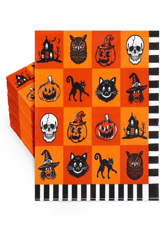 Whaline Halloween Paper Napkins Vintage Luncheon Napkin Orange Black Cat Disposable Dessert Dinner Hand Napkin for Home Kitchen Restaurant Party Supplies, 50 Pcs - Image 1
